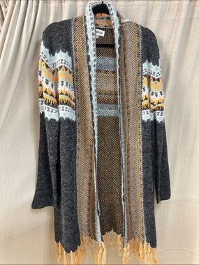 ADORA Open-Front Tribal Print Cardigan